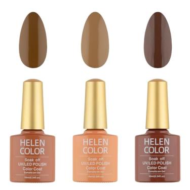 Imagem de HELEN COLOR Kit 3 Esmaltes em Gel UV/LED 10ml Cada Frasco Secagem Rápida Alta Durabilidade Acabamento Brilhante (Café)