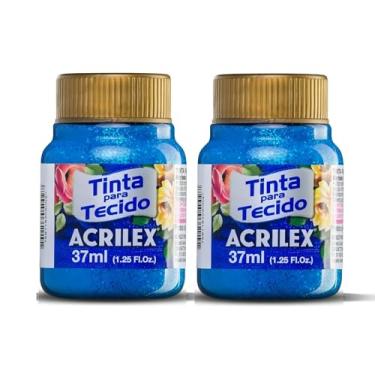Imagem de Kit 2 Tintas para Tecido Glitter Acrilex 37ml Azul 204 | Brilho Intenso, Fixação a Frio, Alta Durabilidade e Resistência às Lavagens para Artesanato e Customização