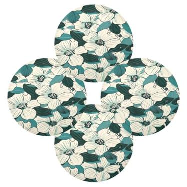 Imagem de Wassud Jogo americano conjunto de 4 tapetes redondos de flores verdes escuras para cozinha e jantar tapetes laváveis resistentes ao calor para decoração de mesa 39 cm