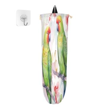 Imagem de Wassud Dois papagaios no ramo, 1 pacote com suporte de saco de plástico, suporte de parede para sacola de mercearia, armazenamento de cozinha para decoração de despensa de cozinha em casa