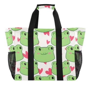 Imagem de Wassud Sacolas de mercearia reutilizáveis fofas sapo grande bolsa organizadora de lona impermeável para praia, piquenique, lavanderia, viagem