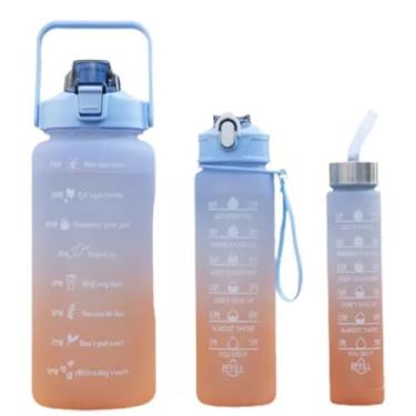 Imagem de Garrafa Squeeze de Água com Marcador de Tempo, 300ml/900ml/2L, Tie Dye Degradê, com Canudo de Silicone e Alça Ergonômica, para Academia e Fitness