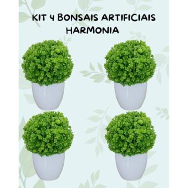 Imagem de Genérico, Kit 4 Arvores Bonsais Harmonia Artificiais – Equilíbrio em Vaso Redondo Branco