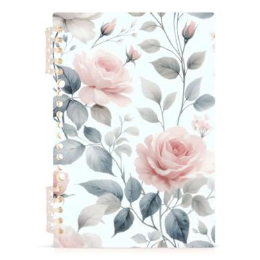 Imagem de Burbuja Caderno Pink Roses, papel pautado universitário A5 com 60 folhas, fichário para escritório, 1 pacote