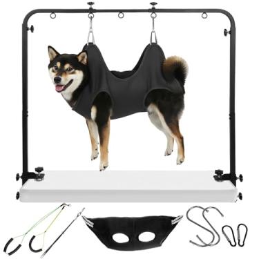 Imagem de chufa Braço ajustável para cuidados de animais de estimação, 106,7 cm de altura, 68,5 cm a 99,1 cm de largura, braçadeira de 6,9 cm, estrutura de aço resistente com rede e 2 cordões sem sentar