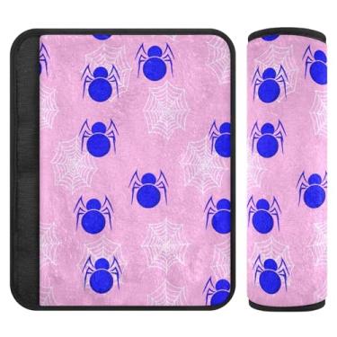 Imagem de Burbuja Capa para cinto de segurança de carro Webs on Pink Protetor de cinto de segurança de carro macio confortável para alça de ombro de assento, 1 par médio