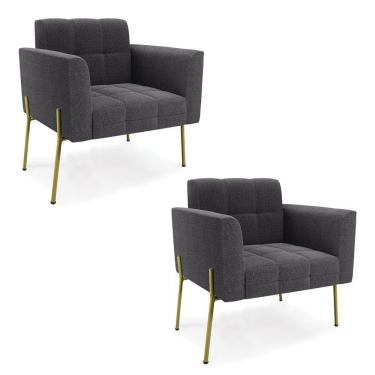 Imagem de Poltrona Sala Estar Pé Ferro Dourado Kit 2 Elisa Bouclê D03 - D?rossi Cor Grafite