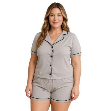 Imagem de Pijama Americano Curto Gola Botão PLUS SIZE 50 52 54 56 -c11 BRENDA PL