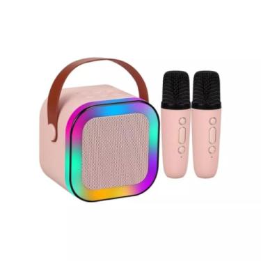 Imagem de Caixa de Som Karaokê Com Dois Microfones Sem Fio RGB Portátil USB Com Conexão Bluetooth Efeitos de Voz Divertidos | Iluminação LED Multicolor Som Potente | Diversão Crianças Adultos Sem Fio Auto Tune