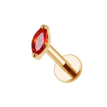 Imagem de Pierced Owl 16GA Ouro PVD ASTM F-136 Grau Implante Titânio Roscado Interno CZ Cristal Marquise Pino Plano Traseiro, 16ga, Metal, Zircônia cúbica