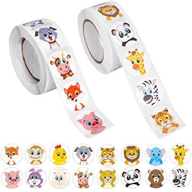 Imagem de 2 rolos de adesivos de recompensa de animais, 1000 peças de etiquetas adesivas de 2,5 cm, adorável recompensa de estudante para decoração de Páscoa, envelope de presente, presente de recompensa de