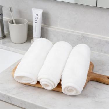 Imagem de Pacote com 3 panos removedores de maquiagem 19 x 40 cm lenços de rosto de flanela para maquiagem, branco