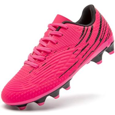 Imagem de DimaiGlobal Chuteiras de futebol para crianças, meninos e meninas, tênis de futebol de solo firme, treinamento ao ar livre, atlético, profissional, gramado, juvenil, tênis unissex, rosa, 17