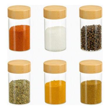 Imagem de Kit 6 Porta Temperos Cozinha Condimentos Pote Tampa Bambu - PGB
