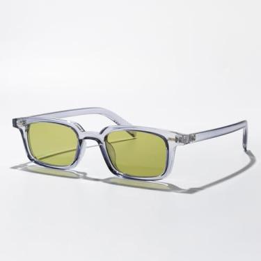 Imagem de Óculos de sol retangulares modernos com armação pequena, cores doces, estilosos, minimalistas, para mulheres, homens, uso urbano ao ar livre, Armação azul Tra/Lente verde, Lens Width: 47 Millimeters