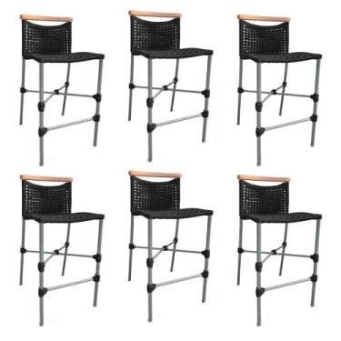 Imagem de Kit 6 Banquetas Em Corda Náutica Base Em Alumínio Cinza Com Detalhe Em