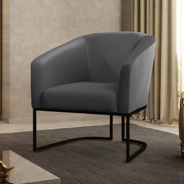 Imagem de Poltrona Sala Decorativa Stella Base Industrial Preta Sintético Grafite D03 - D'Rossi