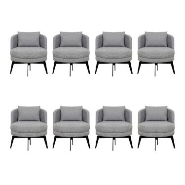 Imagem de Kit 8 Poltronas Decorativas Giratórias Cora Em Linhão Misto Cinza