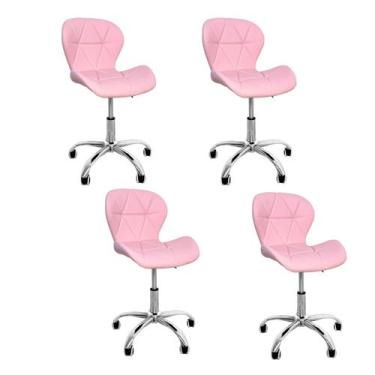 Imagem de Kit 4 Cadeiras Escritório Slim Vegas Base Giratória Estofada Rosa Quar