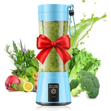 Imagem de Liquidificador portátil de tamanho pessoal sem fio – liquidificador faz smoothies e shakes, copo de viagem sem BAP de 350 ml, espremido rapidamente no escritório/piquenique/sprots