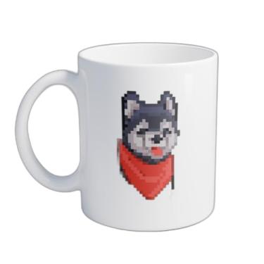 Imagem de Caneca Xícara de Café Porcelana 300ml Com Desenho Cachorro Pixelizado Bandana Vermelha