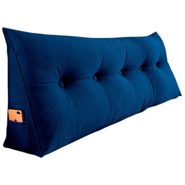 Imagem de Almofada Para Cabeceira Encosto Apoio Lombar Spot 160cm Com Porta Celular Suede - Abmaza Cor Azul Escuro