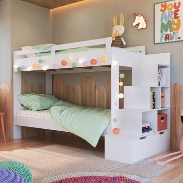 Imagem de Beliche Infantil 2 Gavetas Liz Completa Móveis - Branco