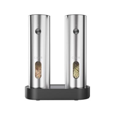Imagem de Cavir Conjunto de moedor elétrico de sal e pimenta com base de carregamento, grande capacidade atualizada, conjunto de moedor automático de sal e pimenta de velocidade dupla e grossura ajustável de 6