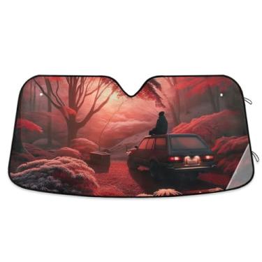 Imagem de Guarda-sol para para-brisas de carro Floresta Vermelha Refletor UV Auto Janela Frontal Sombra de Sol Cobertura Completa para a maioria dos veículos