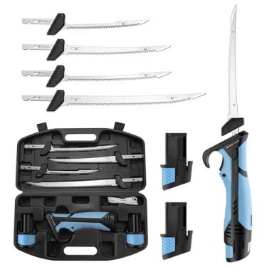 Imagem de Calamus Faca elétrica sem fio recarregável BladeVolt, motor de alto torque de 27.000 RPM, 2 baterias tipo C de longa duração, 4 lâminas afiadas, cabo ergonômico leve, estojo de transporte