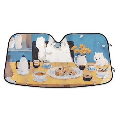 Imagem de Capa de carro de cachorro comendo giz de cera de desenho animado proteção solar, persianas de carro para janelas dianteiras, acessórios de verão de carro