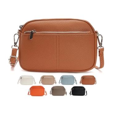 Imagem de Bolsas pequenas transversais femininas de couro vegano, bolsas de ombro com alça ajustável, Marrom claro