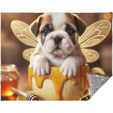 Imagem de Cobertores macios personalizados de buldogue fofo e cobertor de sofá adulto para homens e mulheres cobertor xadrez de vaca 177,8 cm x 139,7 cm