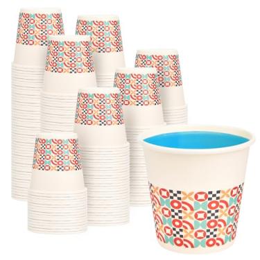 Imagem de METAPRINT Pacote com 100 copos de banheiro de 85 g, copos de papel descartáveis com aro enrolado, copo de papel pequeno para enxaguante bucal para banheiros de hóspedes, penteadeira e escritório