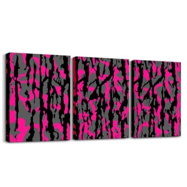 Imagem de Arte de parede em tela camuflada preta rosa choque para sala de estar quarto 30 cm x 40,6 cm x 3 peças decoração de parede para decoração de casa de banho casa de fazenda decoração de escritório