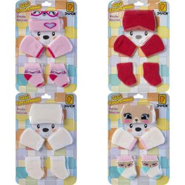 Imagem de 4 Kit Bebê Meias Touca Luvas Recém Nascido Saída Maternidade Menina En