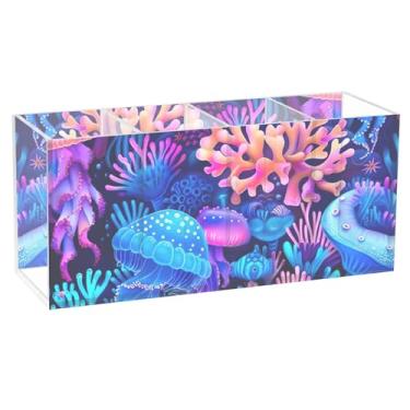 Imagem de TSENQUE Porta-lápis divertido, personalizado, fofo, para mesa, recifes de corais coloridos, oceano, porta-canetas, pincéis, copos, armazenamento de lápis