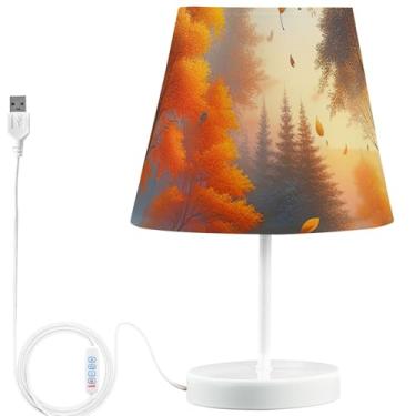 Imagem de TSENQUE Candeeiro de mesa lateral floral personalizado bonito USB luminária de cabeceira LED regulável lâmpada portátil para decoração de quarto folhas de árvores de outono