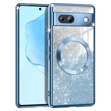 Imagem de Casetego Capa para Google Pixel 7A, compatível com MagSafe, brilhante, magnética, à prova de choque, capa de proteção total para Google Pixel 7A, azul