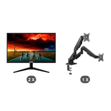 Imagem de Kit Gamer com 2 Monitores 21" HD 75Hz HDMI VGA Bivolt e Suporte Articulado 17 a 32"