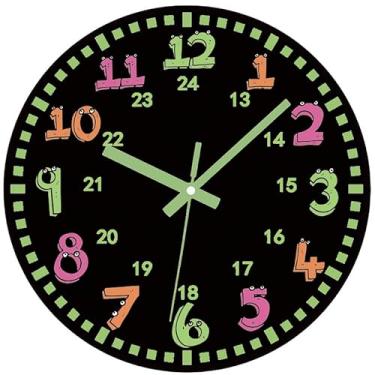 Imagem de AIENAI Relógio de parede de vinil multicolorido de 30,5 cm, que brilha no escuro, formato 24 horas com números coloridos, decoração de relógio de parede iluminado