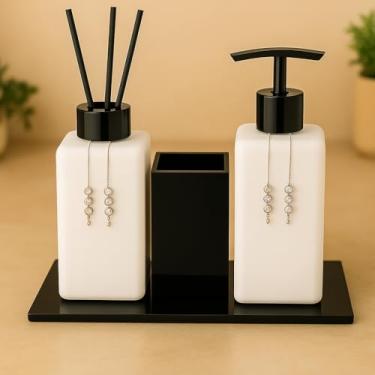 Imagem de Kit Lavabo Luxo Sabonete Líquido C/Porta Escovas e Aromatizante De Ambiente C/Bandeja(Banco Total C/Preto)