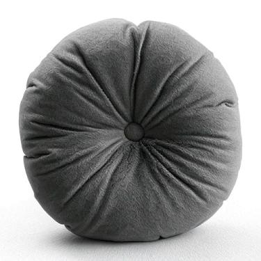 Imagem de Almofada Redonda Com Botão e Zíper Tecido Suede Liso 40x40cm almofada para cadeira para Sofá Cadeira Quarto Sala Almofada para Assento e Decoração(Cinza,1)
