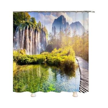 Imagem de Cortina De Chuveiro Impermeável 3D Com Paisagem De Árvores Florestais 