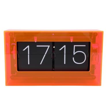 Imagem de Bewinner Relógio Flip retrô, Relógio Vintage Mecânico Alimentado por Bateria 24 Horas, de Mesa Giratórios Automáticos para Sala de Estar, Sala de Estudo e Escritório (Laranja Brilhante)