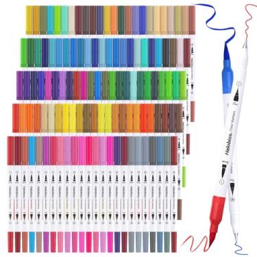 Imagem de Halobios 120 marcadores de colorir com ponta fina e pincel, marcadores de cor por número, canetas marcadoras profissionais de ponta dupla para crianças, adultos, livros de colorir, esboços, desenhos