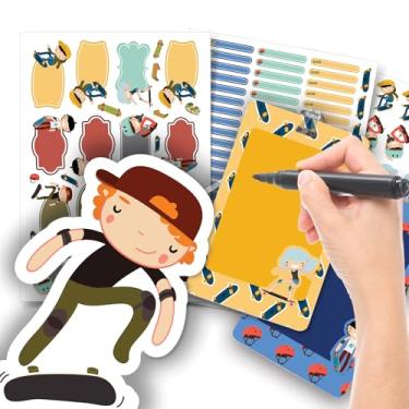 Imagem de Etiqueta Escolar Menino com TAG + Caneta (Skate, Etiquetas + 2 TAGs)