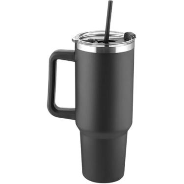 Imagem de Garrafa Térmica Canecão 1,3 Litros em Inox Parede Dupla com Alça e Canudo, Copo Térmico Grande com Isolamento a Vácuo, Caneca Térmica para Hidratação Academia e Trabalho, Acabamento Premium Preto