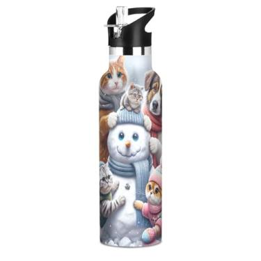 Imagem de Joisal Garrafa de água de inverno Snowman Pets para meninas e adolescentes, garrafas de água isoladas sem BPA, copos de viagem de aço inoxidável para crianças com tampa de canudo para bebidas quentes