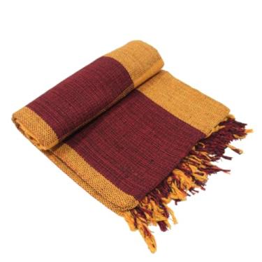 Imagem de Manta para Sofá Decorativa 2,10x1,20m em Algodão – Protetora para Sala 2 ou 3 Lugares(Vinho C/Laranja)